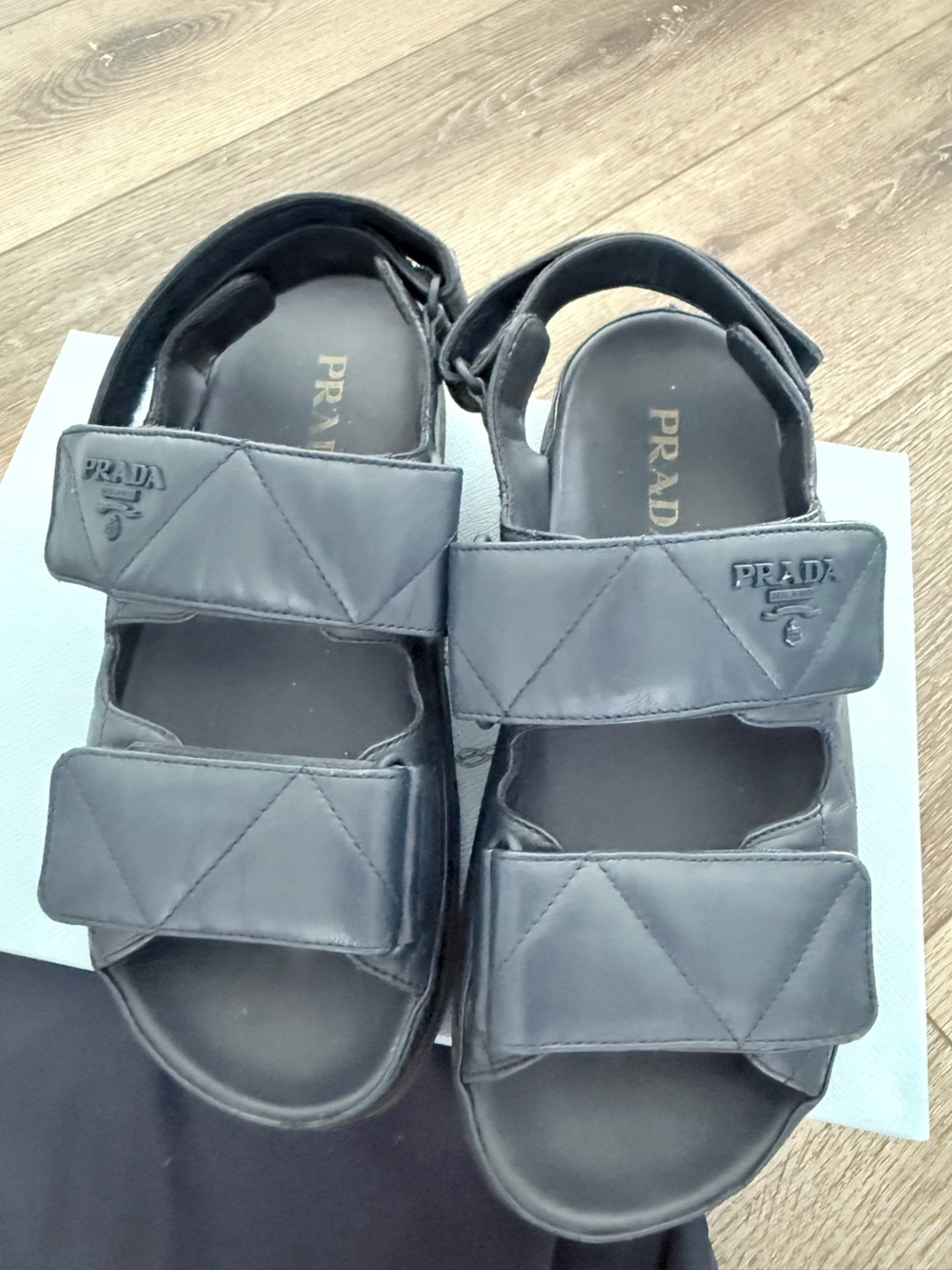 Prada Navy Blue  Quilted Leather Strap Sandals